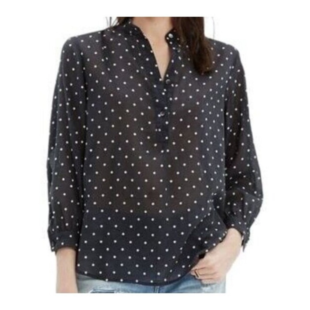 Madewell Womens‎ Polka Dot Cotton Gauze Popover Blouse Black White B8694 Size S